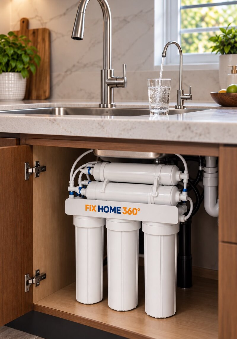 Sistema de filtro de agua de ósmosis inversa Fix Home 360 instalado bajo el fregadero
