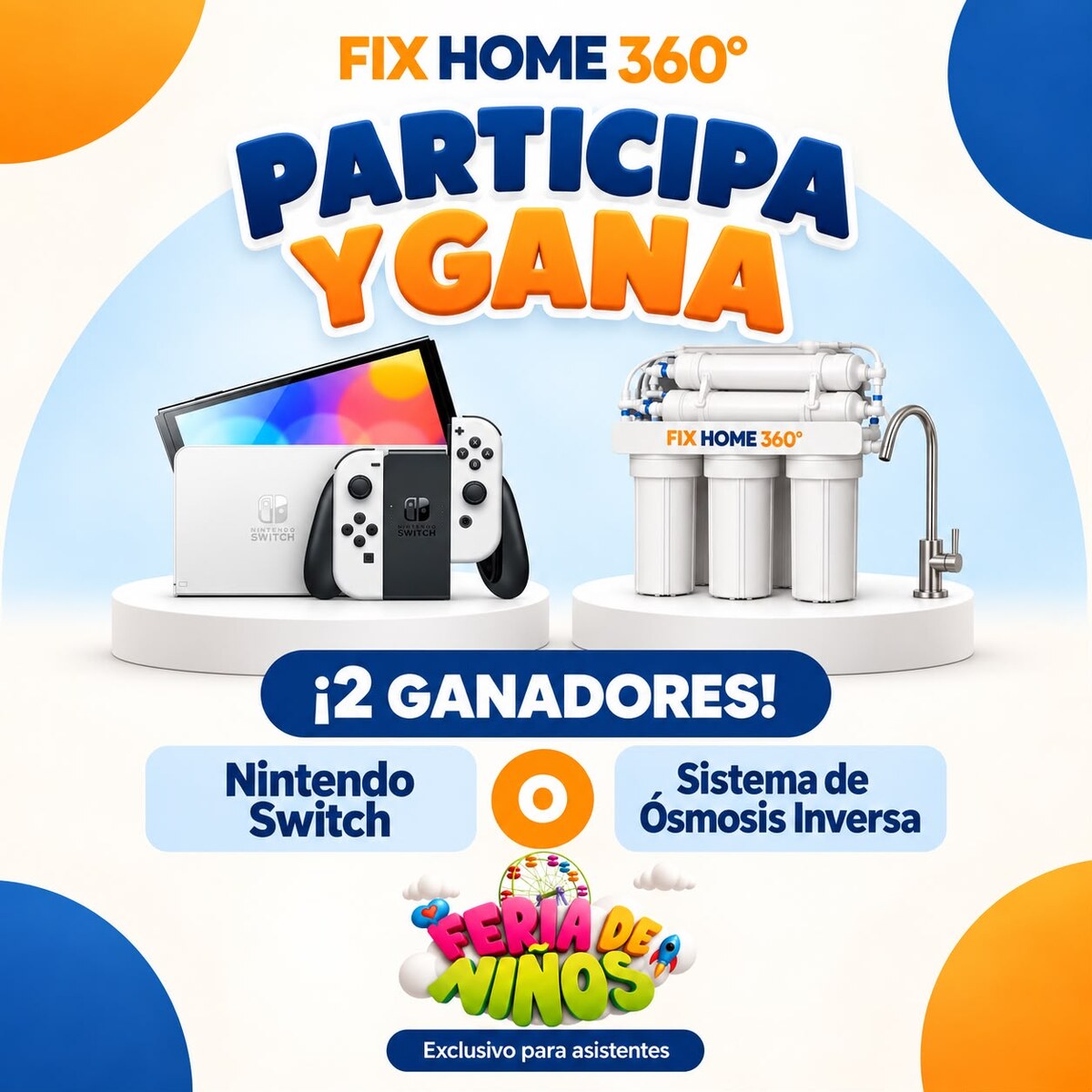 Participa y gana: Nintendo Switch o sistema de filtro de agua de ósmosis inversa — Feria de Niños 2026, exclusivo para asistentes