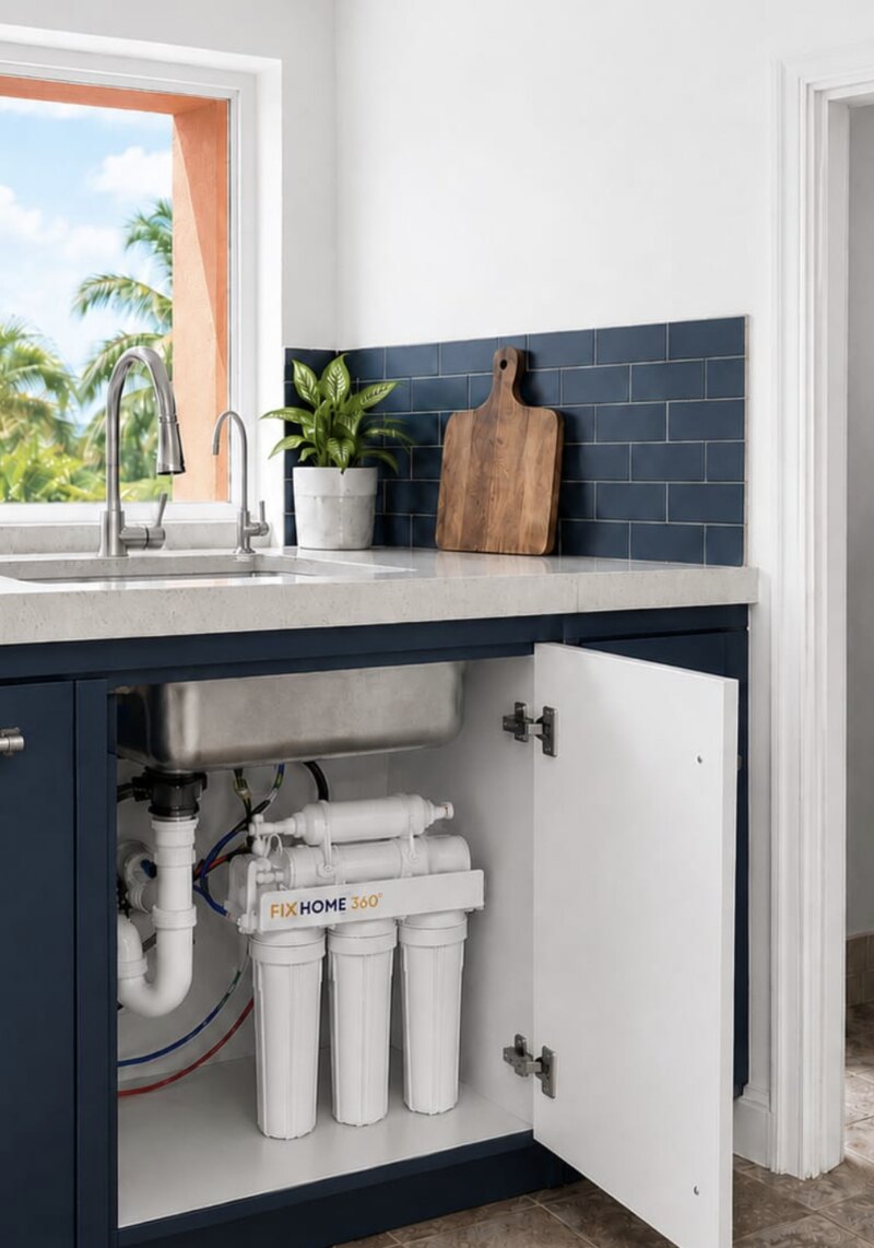Sistema de filtro de agua de ósmosis inversa Fix Home 360 instalado bajo el fregadero